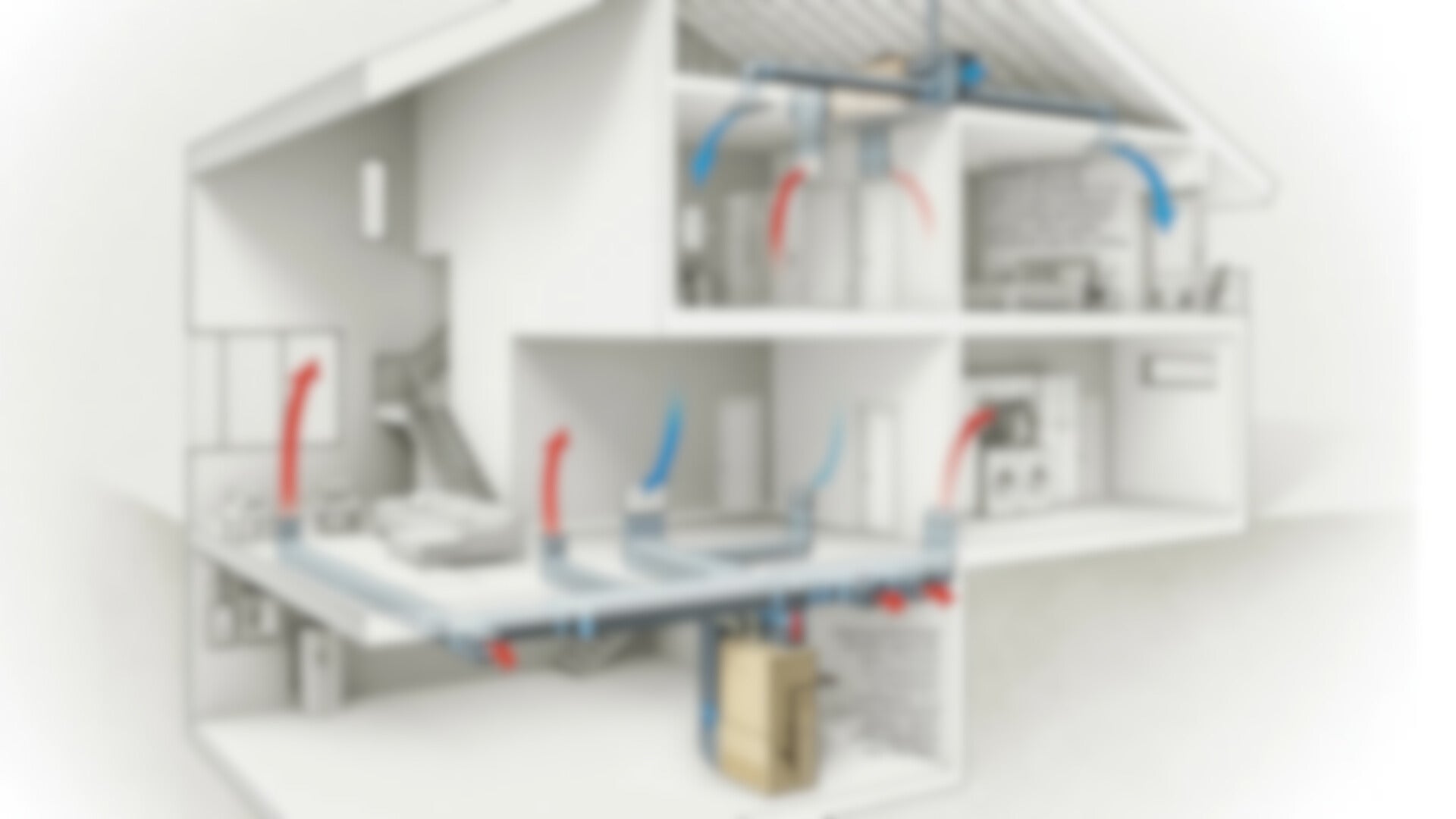 A drawing of a house showing with airflow arrows blurred.
