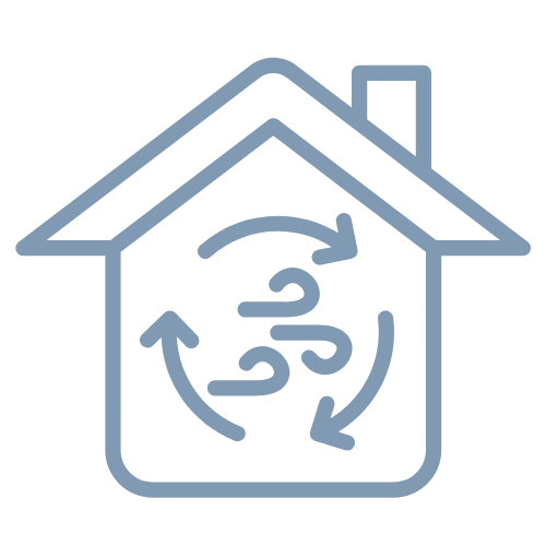 Blue House with Airflow Icon