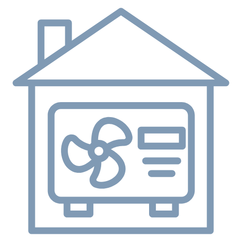 Blue House with a Fan Icon