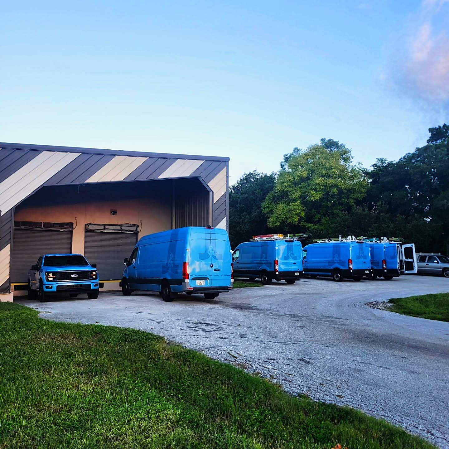 The J&J service fleet staged outside the Clearwater shop